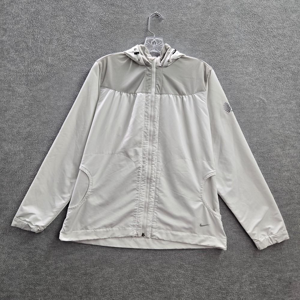 Nike Golf Women Jacket Large White Windbreaker Hooded Logo Pockets Full Zip‎